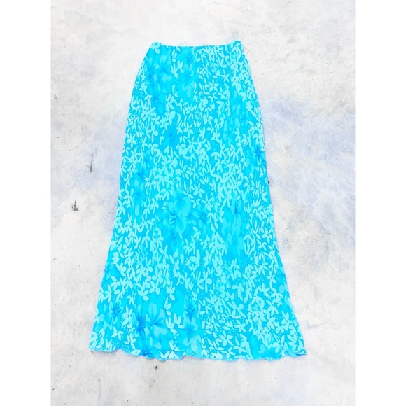 Mariposa Dresses & Skirts - Vintage Mariposa A Line Maxi Skirt Women 12" Waist Blue Floral Print Boho Summer